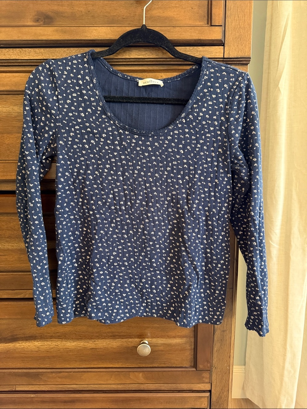 Neuflora Navy Floral Scoop-Neck Long Sleeve Top